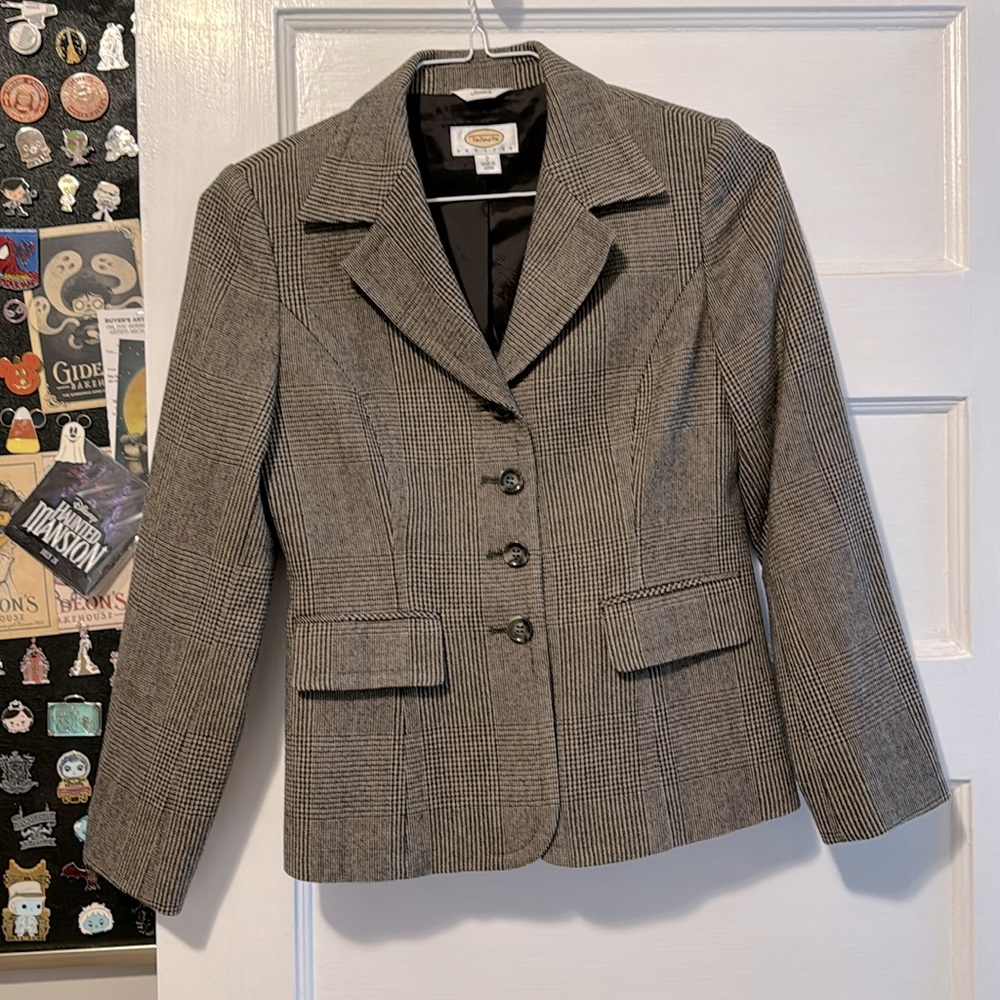 Talbots Plaid Wool Blend Blazer Jacket 2 Equestrian Brown